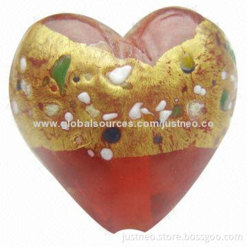 Gold and silver foil lined heart-shaped lampwork glass beads